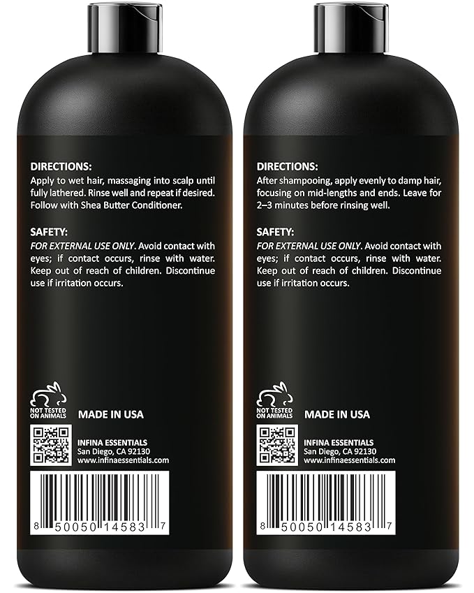 INFINA ESSENTIALS Shea Butter Shampoo & Conditioner Set | 16 fl oz Each | with Batana Oil & Argan Oil | Moisturizing, Strengthening & Frizz Control Formula | Supports Hair Growth & Adds Thickness