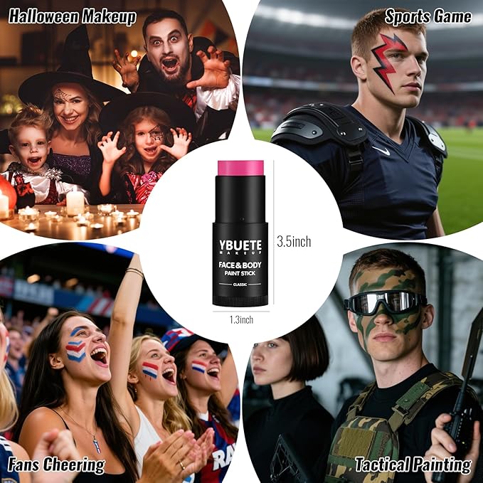Pink Oil Based Face Body Paint Stick, Non-toxic Full-coverage Face Painting for Skull Clown Makeup Halloween Cosplay Makeup, Waterproof Cream Pink Body Painting for Adults