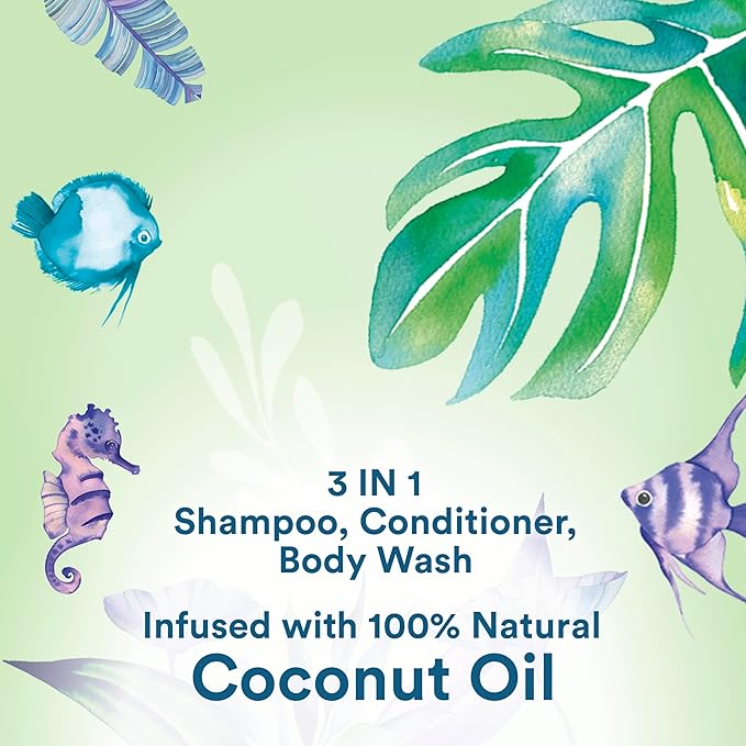 Suave Kids Natural Coconut Oil 3-in-1 Tear Free, Body Wash, Shampoo and Conditioners, No Sulfates, No Parabens, No Silicones, No Dyes, 16.5 Oz Pack of 4