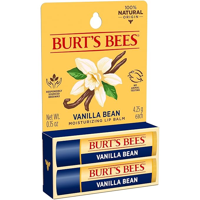 Burt's Bees Lip Balm - Vanilla Bean, Lip Moisturizer With Responsibly Sourced Beeswax, Tint-Free, Natural Origin Conditioning Treatment, 2 Tubes, 0.15 oz.