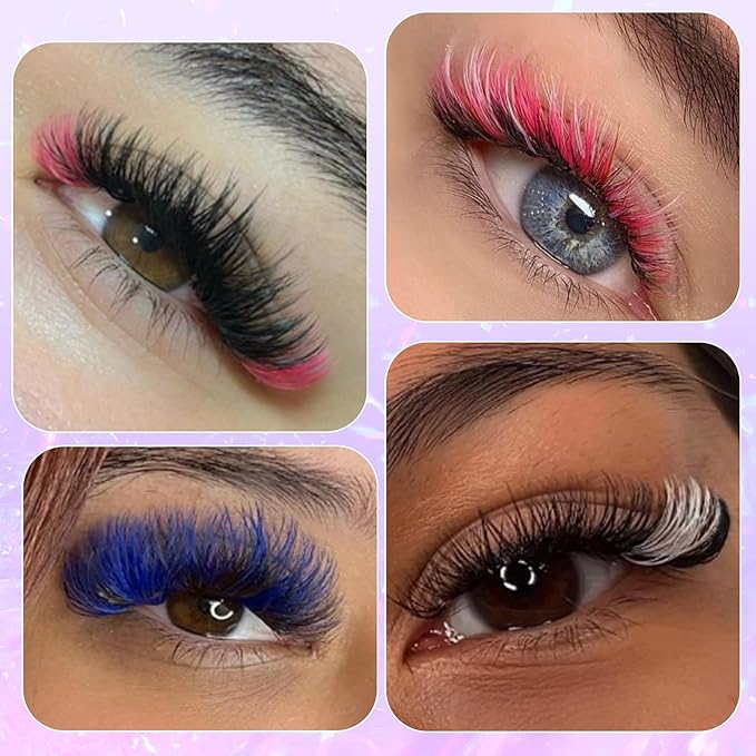 Colored Lash Clusters Eyelash Clusters D Curvature Eyelash Extensions 16MM Mixed Colorful Individual Lashes 80D Pink White Green Yellow Purple Blue Red DIY Rainbow Lash Extension by Winifred