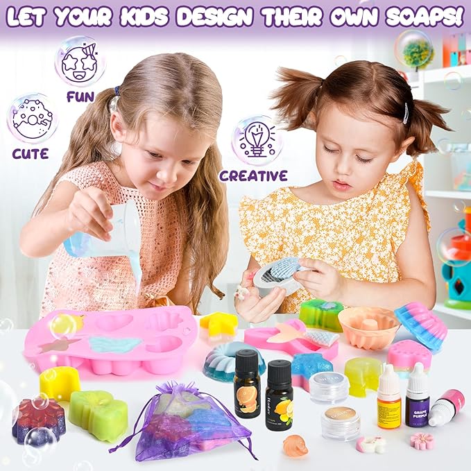 Jcoos Lip Gloss Making Kit 73PCS Lip Gloss Keychain Make Your Own Lip Gloss Kit, DIY Lip Gloss Making kit, Soap Making Kit for Kids, Make Your Own Soap Kit Soap Making Kit Science Kits for Kids Age