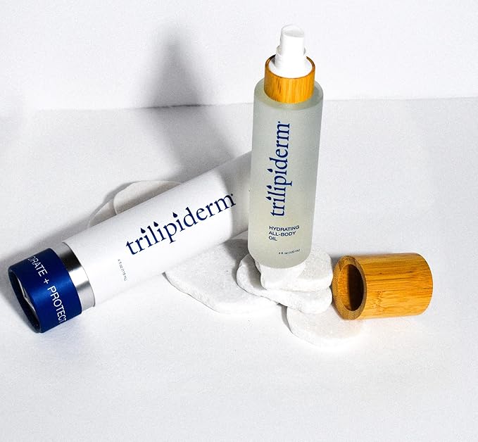 Trilipiderm Hydrating All-Body Oil – Ultra-Moisturizing, Vitamin-Rich Lipid Replacement, 4oz. Glass and Bamboo Spray Bottle