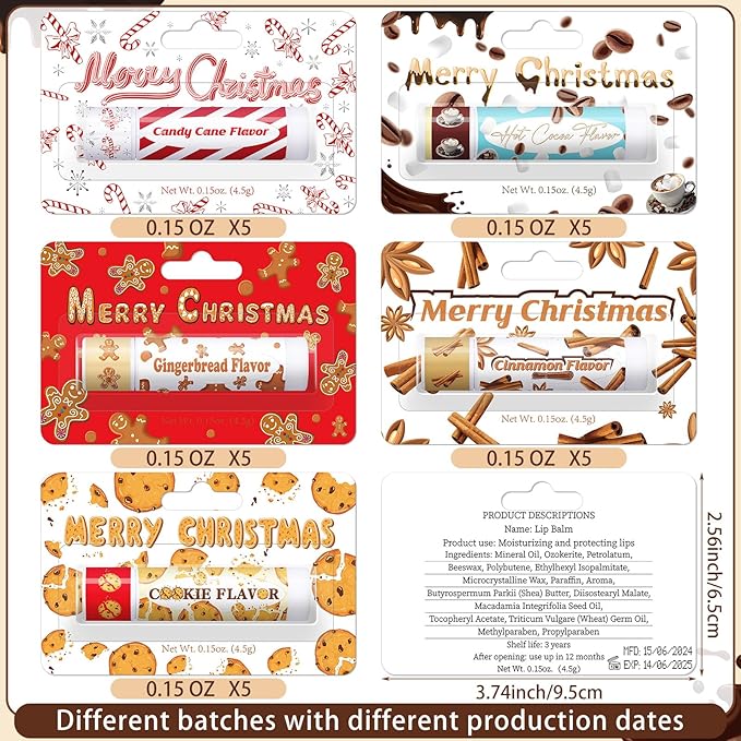 25 Pcs Christmas Lip Balms Stocking