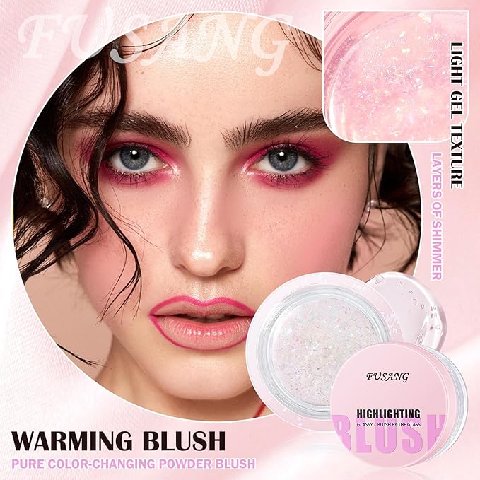 Color Changing Blush,Glitter Color Changing Blusher for Cheeks,Waterproof for Women