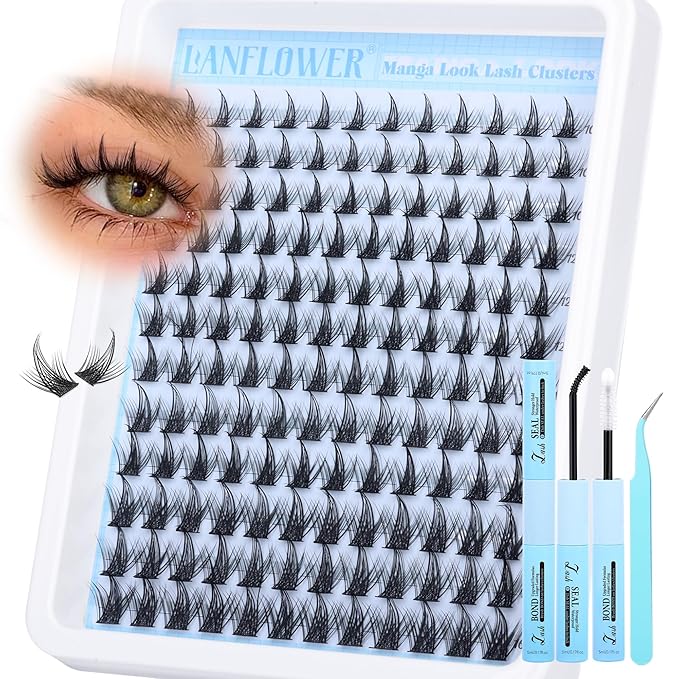Manga Lash Clusters Kit Spiky Lash Extension Kit Fairy Eyelash Clusters Wispy Cluster Eyelash Extensions Kit 10-16mm Individual Lashes Anime Lashes Clusters by Lanflower