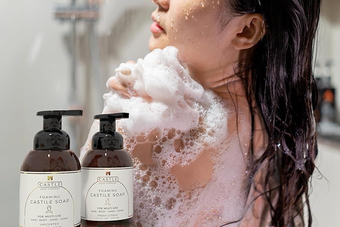 Castle Soap All-Purpose Foaming Castile Soap | Multi-Use Cleanser for Hair, Body, Hands & Home | Nourishing Coconut Oil Formula | Sensitive Skin Friendly | Hydrating Lather | 11.5 oz | Unscented