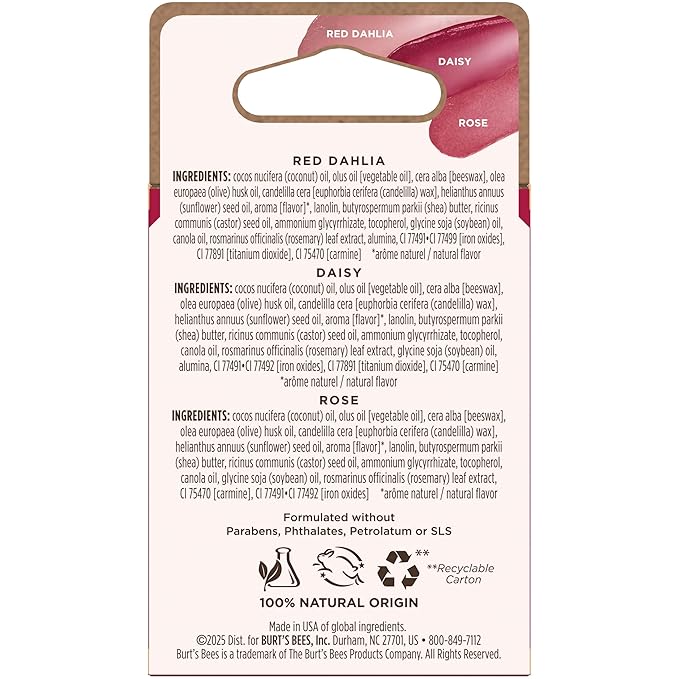 Burt's Bees Valentine's Day Gifts, Lip Tint Balm, Long Lasting Duo Tinted Balm Formula, Color Infused with Hydrating Shea Butter for a Natural Looking Buildable Finish, Value Pack (3-Pack)