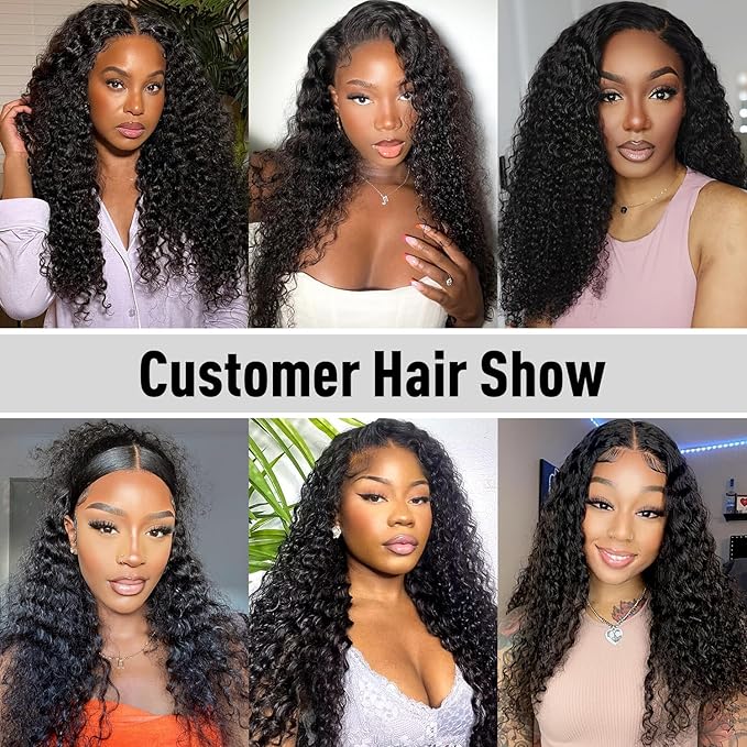 Wear and Go Kinky Curly Glueless Wig Human Hair, 6x4 Pre-Cut HD Lace Front Glueless Wigs Pre-Plucked, Transparent Lace Closure Wigs 200% Density 24 inch