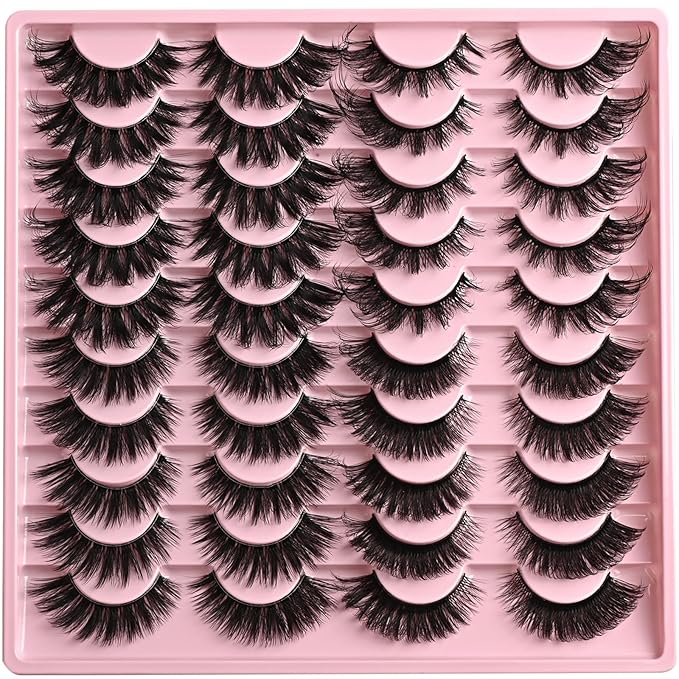 FARRED Lashes Wispy False Eyelashes 4 Styles Cat Eye Fake Lash Strips Big Fluffy Fox Strip Eyelash Pack 20 Pairs Natural Mink Cateye Lashes Natural Looking Wispies Easy Russian Eye Lash for Beginners