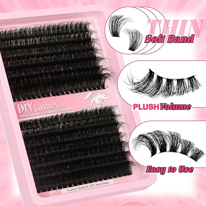 280 Pcs Lash Clusters Extensions Kit - 80D 100D 12-20mm Faux Mink Individual Eye Lash Clusters with D Curl Wispy for DIY Lash Extension at Home