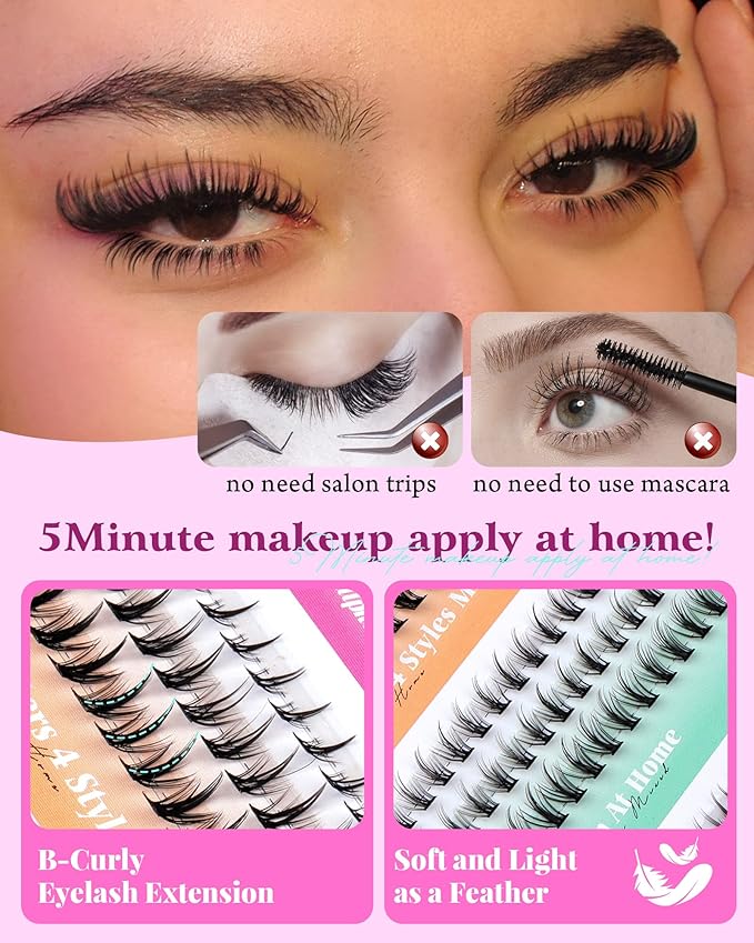 Bottom Lash Clusters DIY Eyelash Extensions 4 Styles Lower Lashes Wispy Bottom Individual Lashes 5-7mm Natural Thin Band Eyelash Clusters 225pcs for Bottom Lash Extension by calphdiar