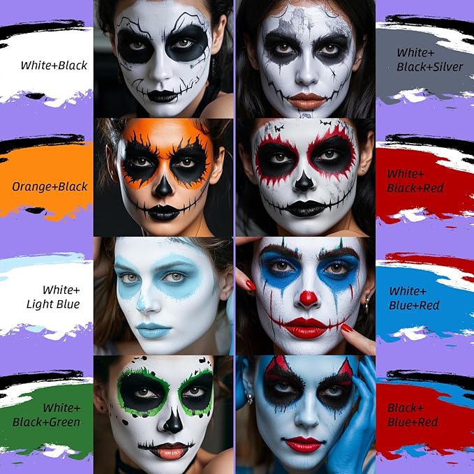 2Pcs Face Body Paint, Professional Paint for Halloween Cosplay Costume Party, Full-coverage Multi-Color Cream Makeup Body Paint for Adults Halloween Cosplay SFX Makeup Paint (White+Blue)