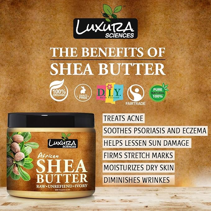 African Shea Butter | 100% Pure & Unrefined Raw Shea Butter for Skin & Hair | Deep Moisturizer for Face, Body & Scalp | Ideal for DIY Lotion, Soap Making & Lip Balm | 7.05 Oz (200g)