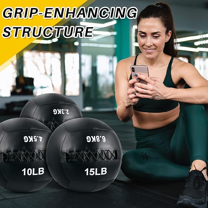 3 Pcs Soft Wall Ball Medicine Ball Set 5, 10 10 and 15 Lbs