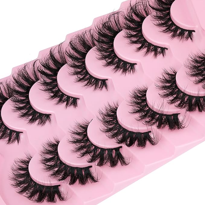 JIMIRE Faux Mink Lashes Fluffy Cat Eye Natural Look False Eyelashes Volume Wispy Fox Eye Crossed 17MM Thick Fake Lashes Look Like Eyelash Extensions Pestañas 7 Pairs Pack