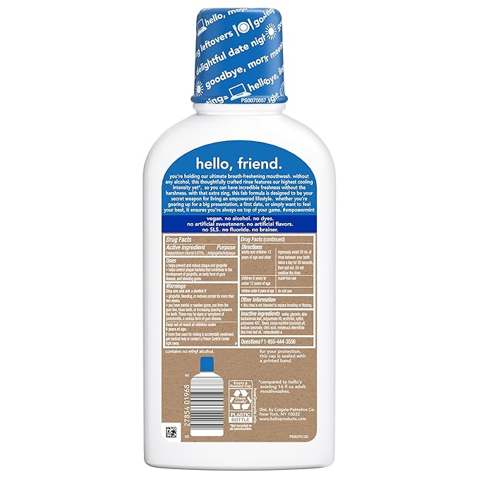 Hello Empower-Mint Fluoride Free and Alcohol Free Mouthwash, Non Alcoholic Mint Mouthwash Pack, Peppermint Pow, 3 Pack, 16 Fl Oz Bottles