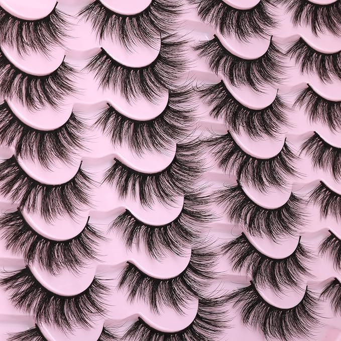 Eyelashes Natural Look Faux Mink Lashes 3D False Eyelashes Wispy Cat Eye Lashes Pack Strip Lashes by Kiromiro