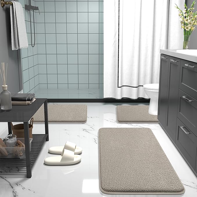 OLANLY Thick Memory Foam Bath Mat Rug 47x24, Extra Soft Absorbent Bathroom Rug, Quick Dry Bath Mats, Non-Slip, Machine Washable Carpet for Bathroom, Tub and Shower, Home Decor Accessories, Warm Taupe