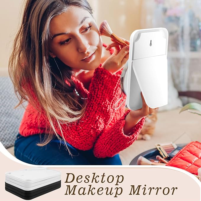 12 Pack Desktop Makeup Mirror Bulk 90° Adjustable Portable 8" Vanity Table Mirror with Stand, Folding Travel for Makeup Party Spa Party, Women, Cosmetics Personal Beauty (Black,White)