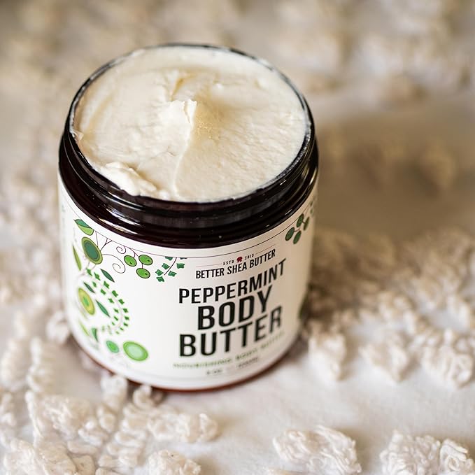 Whipped PEPPERMINT Body Butter for Dry Skin | Body Moisturizer for Women and Men | With Raw Shea Butter | Paraben Free, No Synthetic Fragrances, Non-Greasy Body Cream | 8 oz
