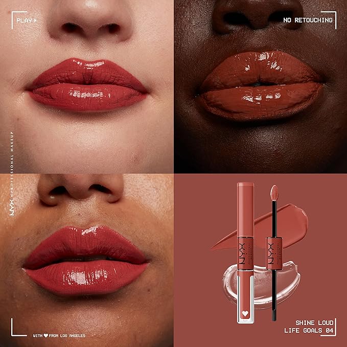 NYX PROFESSIONAL MAKEUP Shine Loud, Long-Lasting Liquid Lipstick with Clear Lip Gloss - Life Goals (Peach Nude)