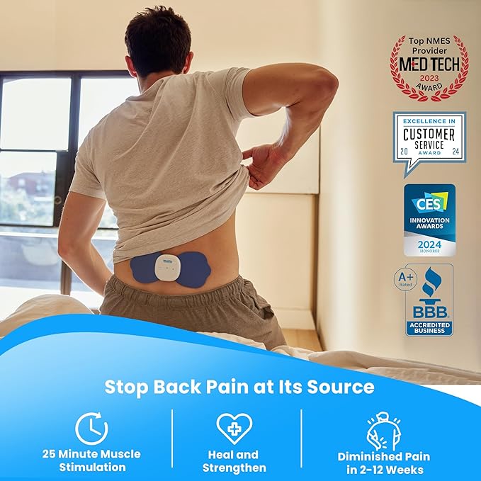 NeuroMD: Corrective Therapy Device for Back Pain - NMES Wireless Electrode Pads | Muscle Stimulator for Pain Relief | 2 Studied Modes for Back Pain, Muscle Strengthening & Sciatica