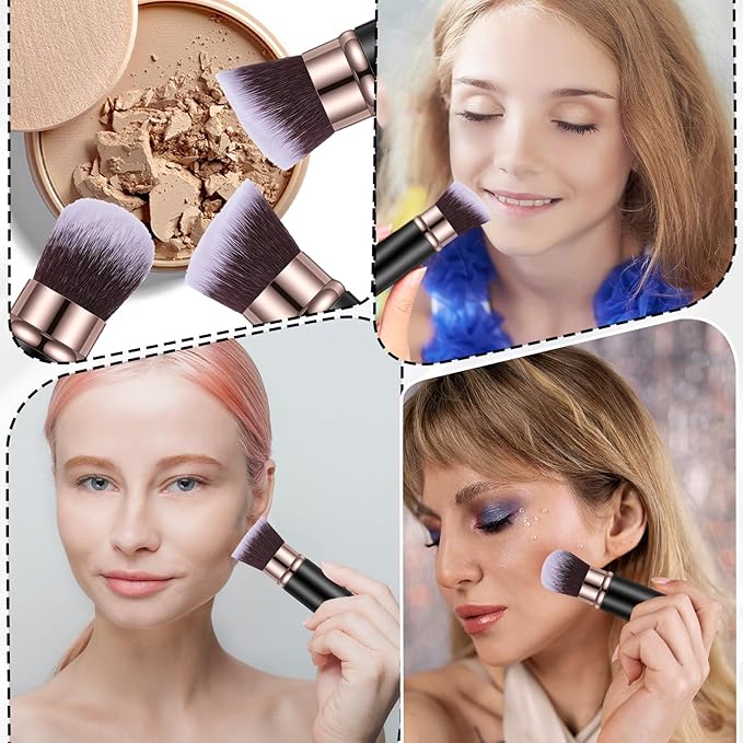 LXUEJIE 3 Pack Retractable Makeup Brush, Travel Kabuki Foundation Brush Portable Powder Foundation Brushes Face Blush Brushes for Blending Liquid Blush Bronzer Buffing Sunscreen Cosmetics(Black Gold)