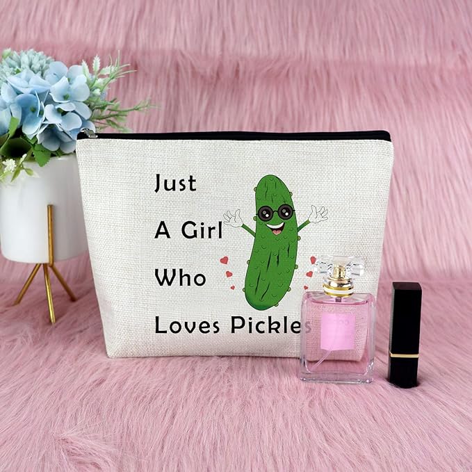 Sfodiary Pickle Gifts Pickle Lover Gifts for Women Makeup Bag Vegetables Lover Presents Cosmetic Bag Friendship Birthday Christmas for Best Friend Daughter Mom Sister Zipper Travel Pouch