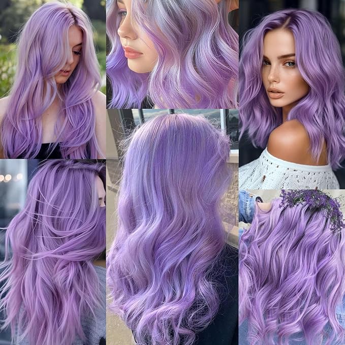 Purple Hair Extensions 14 PCS, 22 In Colorful Clip in Hair Extensions Party Highlights, Rainbow Long Straight Synthetic Hairpieces for Cosplay Women Gift(Light Purple)