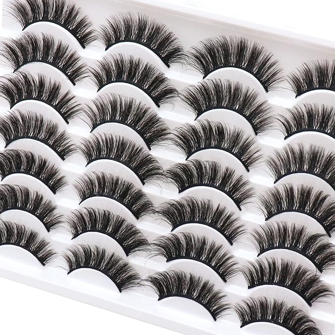 Losha Eyelashes Natural Look Faux Mink Lashes Pack Handmade Wispy False Eyelashes 14 Pairs Eye Lashes (F64)
