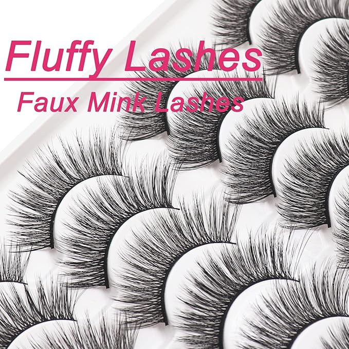 Losha Eyelashes Natural Look Faux Mink Lashes Pack Handmade Wispy False Eyelashes 14 Pairs Eye Lashes (F61)