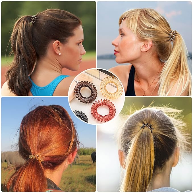 27 PCS Spiral Hair Ties,No Crease Coil Hair Bands, Phone Cord Hair Ties for Thick Hair - Women Ponytail Holder Elastics(Brown series)