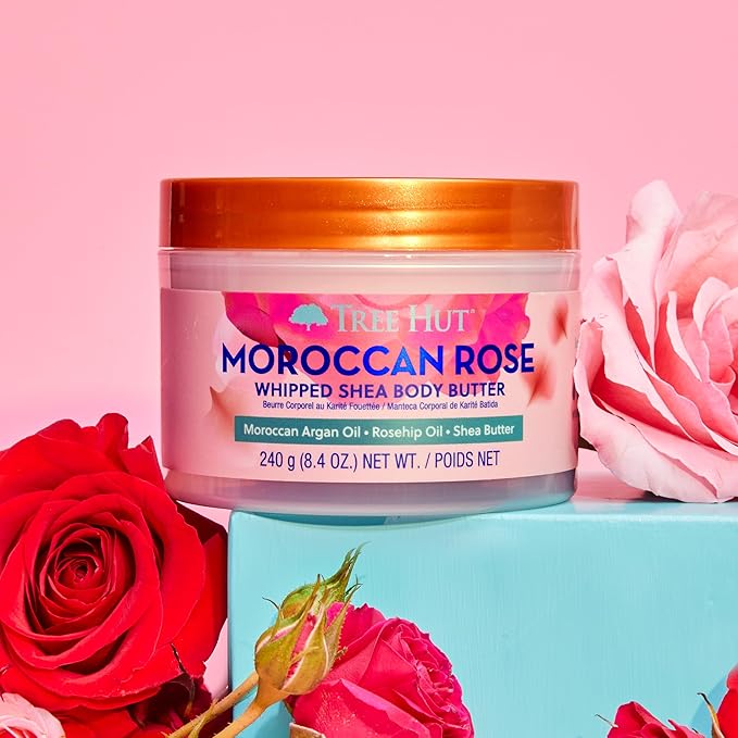 Tree Hut Moroccan Rose Whipped Shea Body Butter, 8.4oz, Lightweight, Long-lasting, Hydrating Moisturizer with Natural Shea Butter for Nourishing Essential Body Care