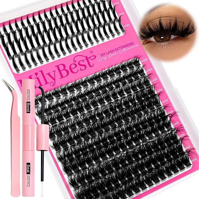 Lash Clusters Kit 100D Manga Eyelash Clusters with DIY Spikes 13-19MM Spiky Volume Cluster Eyelash Extensions Wispy Individual Lash Extensions Kit Anime Lashes Cluster Bond & Seal Tweezer by MilyBest