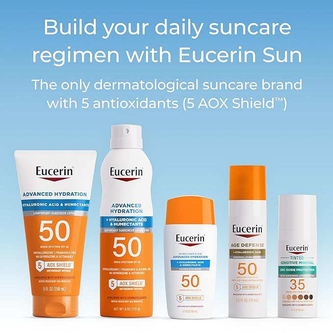 Eucerin Sun Tinted Sensitive Mineral Face Sunscreen Lotion SPF 35, Non-Comedogenic Mineral Sunscreen with Gentle Zinc Oxide Protection for Sensitive Skin, 1.7 Fl Oz Bottle