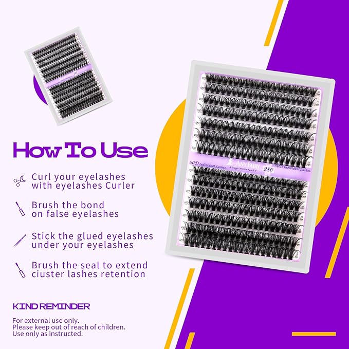 Lash Clusters kit DIY Lash Extension kit 280pcs 10-18mm Wispy Individual Lashes kit with Lash Bond and Seal, Lash Tweezers for Self Use,Beginner-Friendly (sylph 50D-60D-KIT)