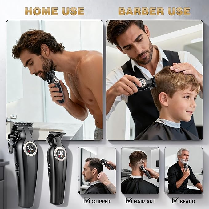 Karrte Professional Hair Clippers for Men,Barber Clippers and Trimmers Set,Electric Cordless Beards Trimmer with LED Display,Barber Kit and Grooming Set, Christmas Gift for Men