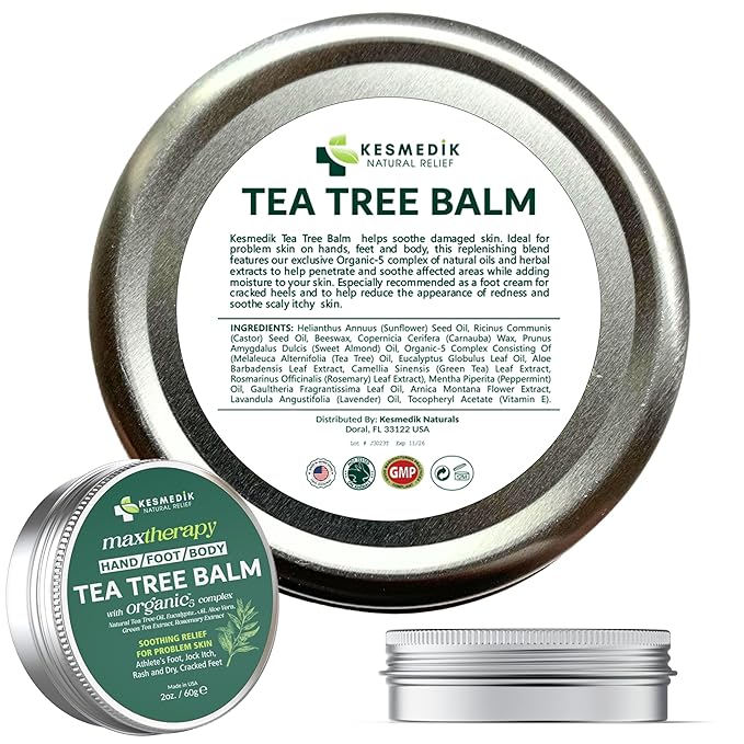 Tea Tree Oil for Skin, MaxTherapy Tea Tree Balm, Dry Itchy Skin & Rash Relief, Athlete’s Foot & Dry Feet Itching, Jock Itch, Chafing, Bug Bites, Natural, Effective & Safe for All Ages