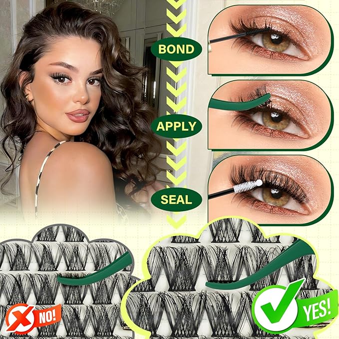 KEYYOU Lash Clusters Kit Natural Wispy DIY Lash Extension Kit 144pcs Lashes Clusters Eyelash Extension with Mascara Brush Bond and Seal Glue Remover Applicators and Brush for Lashes Extensions (Y01)