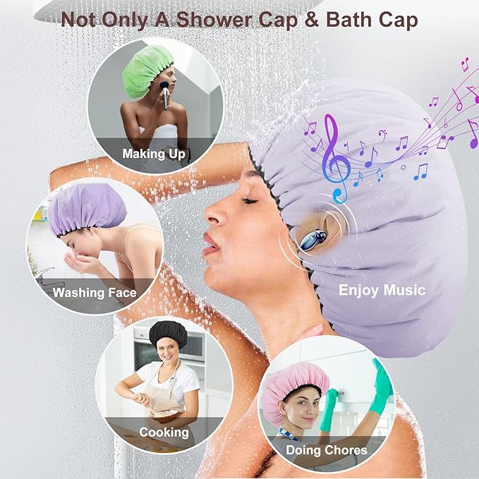 2 Pcs 15" XL Extra Large Terry Lined Shower Cap, Adjustable Dual Waterproof Shower Cap for Women Reusable Soft Hair Cap Bath Cap for Long Braids, Thick Hair, Locs, Curly Hair