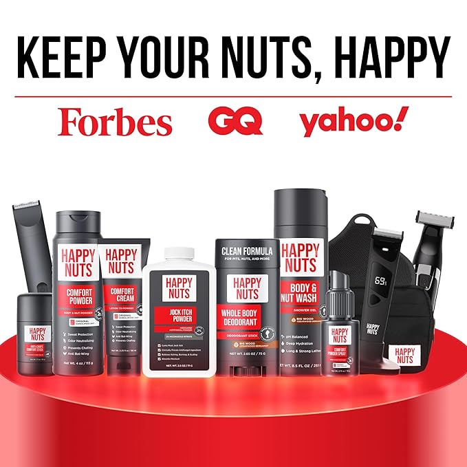 HAPPY NUTS Comfort Powder Deodorant For Men: Anti-Chafing, Sweat and Odor Control for Jock Itch, Aluminum-Free, 6 oz (1 Pack), Original Scent