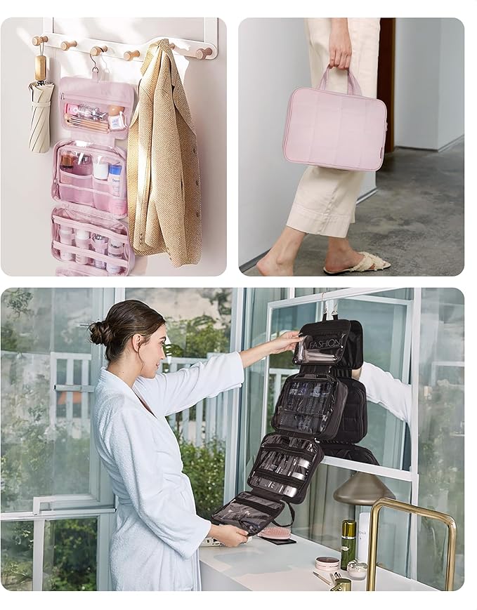 BAGSMART Travel Toiletry Bag with Jewelry Organizer, Hanging Travel Bag for Toiletries, Puffy Makeup Cosmetic Bag Organizer, Carry-on Travel Accessories Essentials, Grey-L