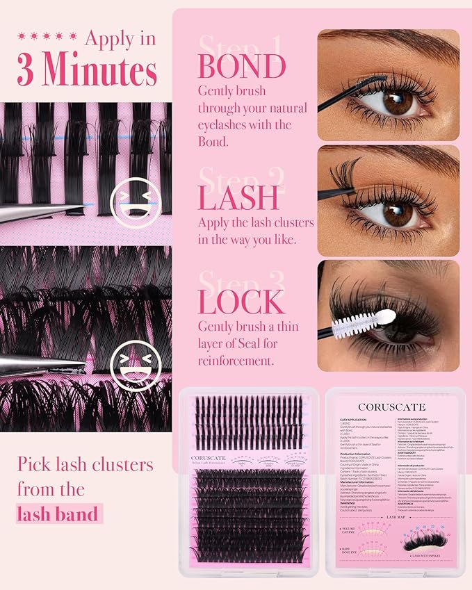 CORUSCATE Lash Clusters with Spikes Cluster Eyelash Extensions 100D Professional Lash Extension Spike Lashes Long 12-24mm Eyelash Clusters Mega Style Individual Lashes Strip Mink Dramatic DIY Eyelash