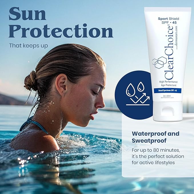 Clear Choice Sport Shield SPF 45 โ Mineral Sunscreen & Moisturizer | Non-Greasy Broad-Spectrum Face & Body SPF | Micronized Zinc Oxide | No White Cast | Dermatologist Recommended 60 ml / 2 oz