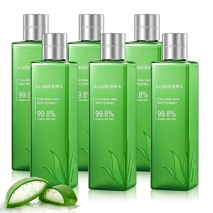 Aloderma 99.8% Organic Aloe Vera Face Hydrator Made Within 12 Hours of Harvest - Moisturizing & Hydrating Facial Toner for Oily Skin, Soothing Aloe Toner for Balanced, Smooth Skin Texture, 240ml, 6ct