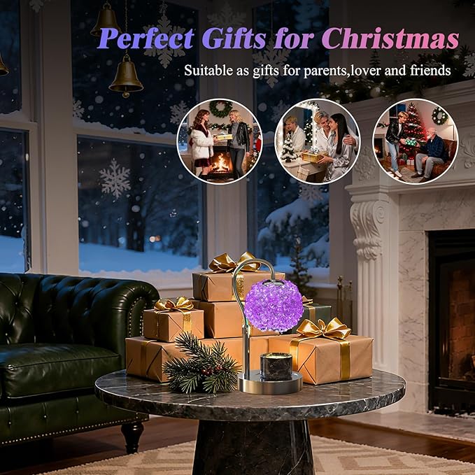 Luxury Candle Warmer Lamp with Crystal Gemstone Shade & Color-Changing Premium Base - Adjustable LED Wax Melt Warmer for Home Decor (Purple)
