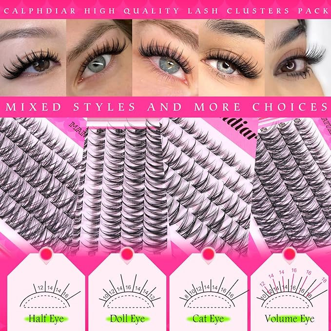 Wispy Lash Clusters Natural Eyelashes Clusters 4 Styles Fairy Cluster Eyelash Extensions 220pcs Cluster Lashes C Curly Manga Individual Lashes 10-18mm DIY Lash Extension Natural Look by calphdiar
