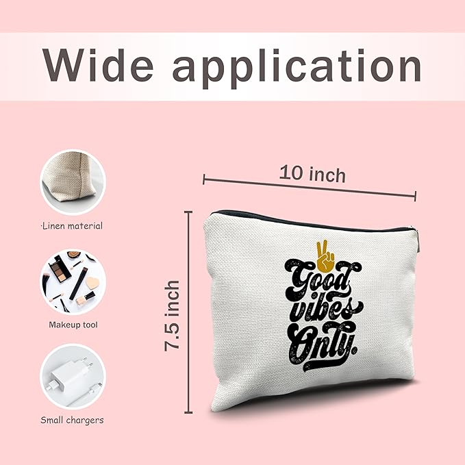 Nogrit Retro 70s Groovy Makeup Cosmetic Bag,Groovy Good Vibes Only Peace Hand Sign Makeup Travel Toiletry Bag,Inspirational Gifts for Women Girls