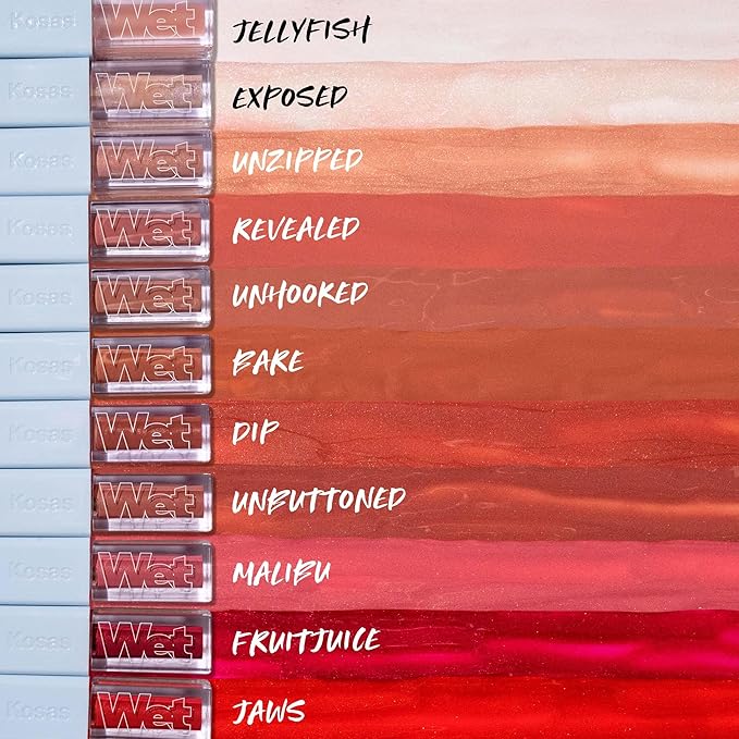 Kosas Wet Lip Oil Gloss - Hydrating Lip Plumping Treatment with Hyaluronic Acid & Peptides, Non-Sticky Finish (Unzipped)